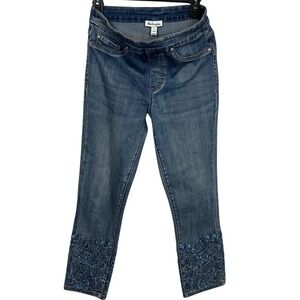 Patchington Women's Size 4 Blue Stretch Jeans Embroidered Beaded Ankle Hem RARE